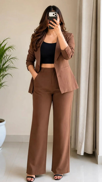 Brown Tailored Blazer Co-ord Set