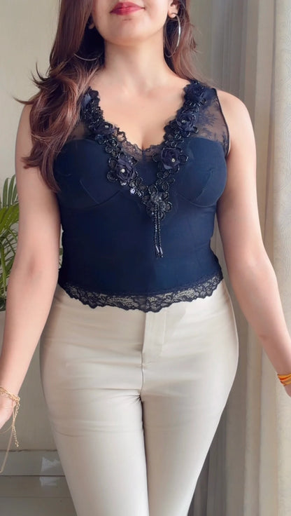 Floral embroidery lace sleeveless party top
