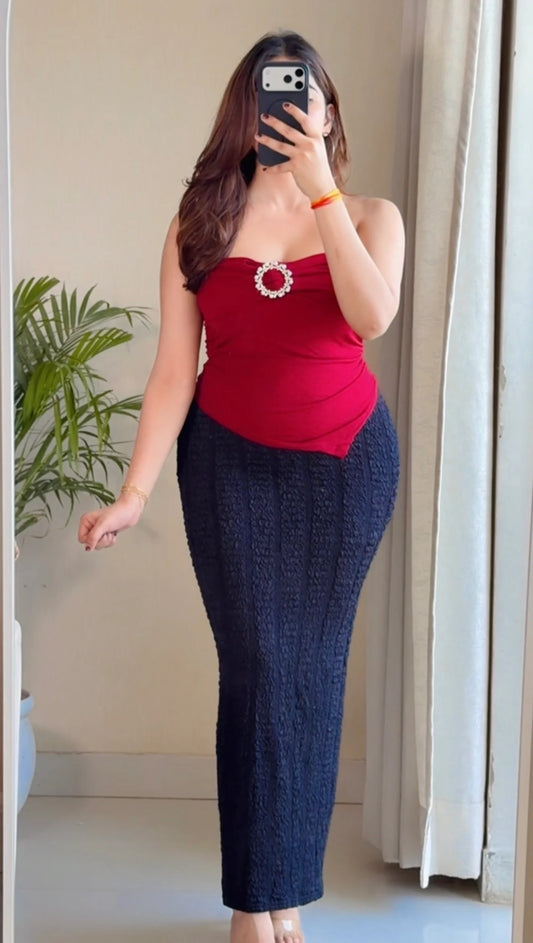 Cherry Charm Co-ord Set (Cherry Red Top with Black Skirt)