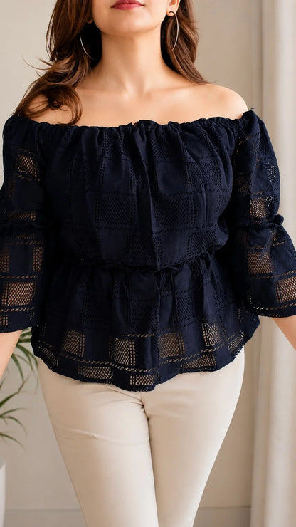 Lace Off-Shoulder Peplum Top
