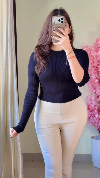 (Size-S to M) Ribbed Top-  R442