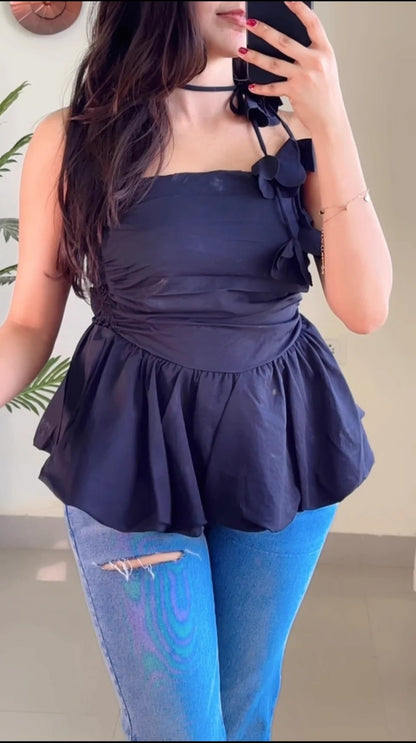 Black strapless peplum style top (T-889)