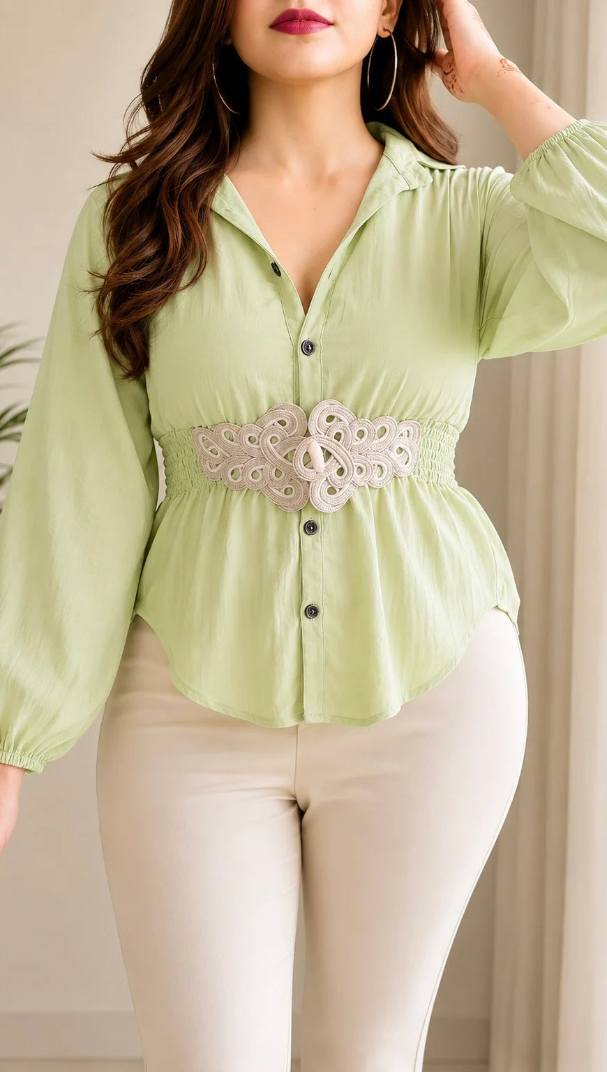 Celeste Smocked Waist Shirt with Attached Belt