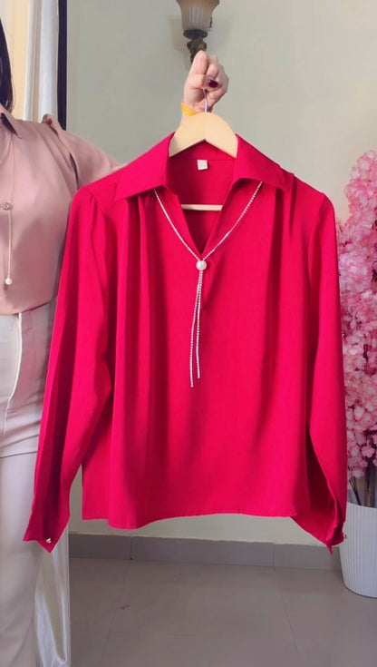 Cherry Red Pearl Tie Shirt