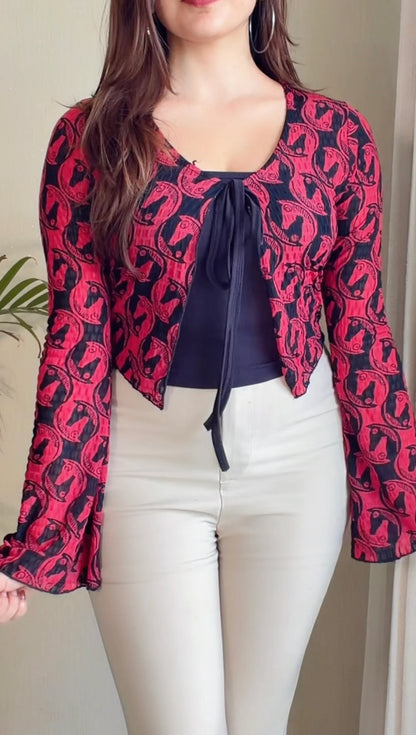 Printed Tie-Front Top with Inner
