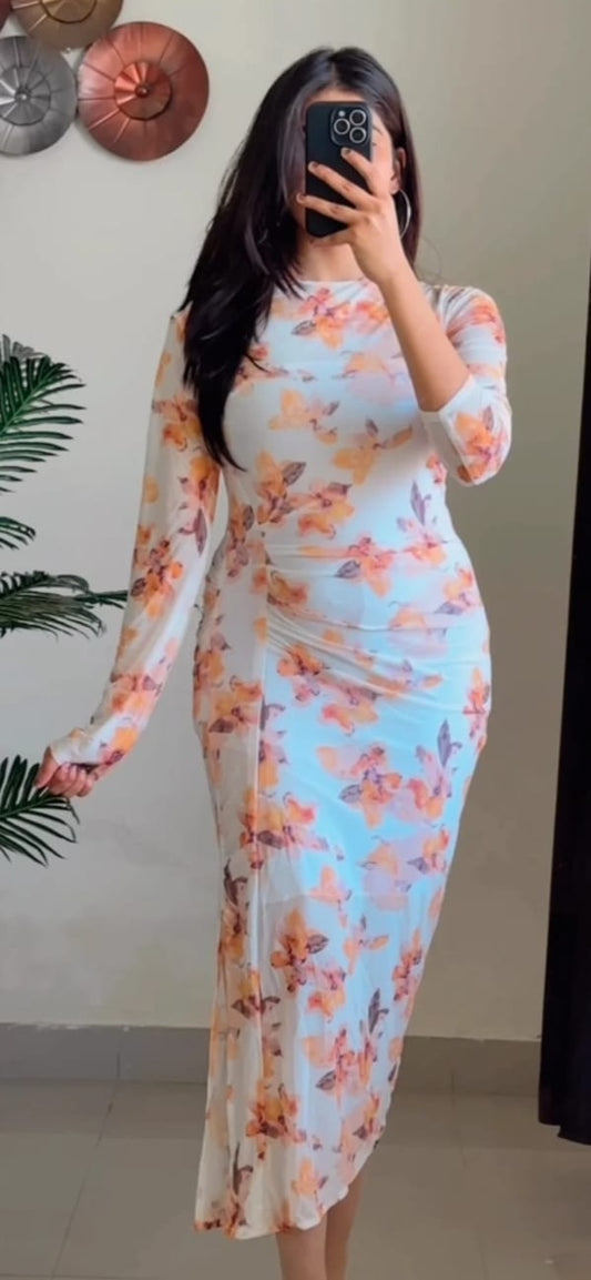 Pretty Floral Ruched Tube Dress D111