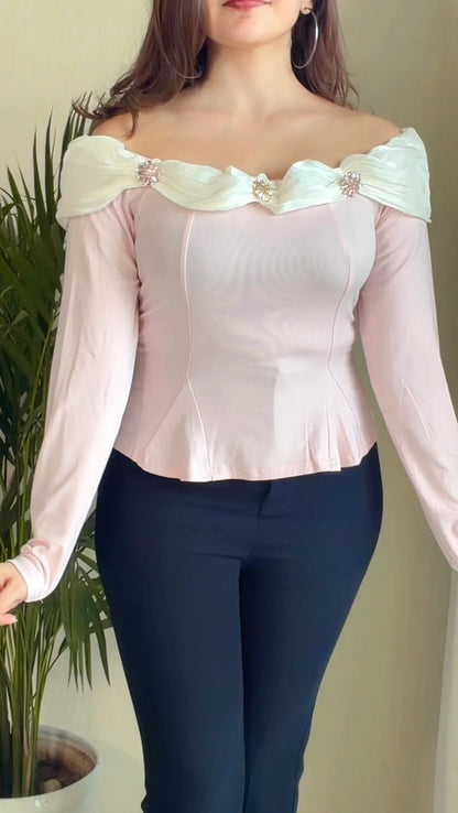 Ruffle Neck Peplum Top