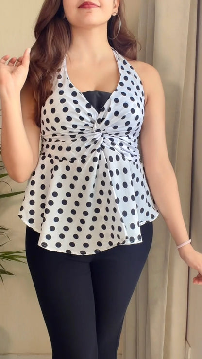 Polka dot Halter Peplum Top
