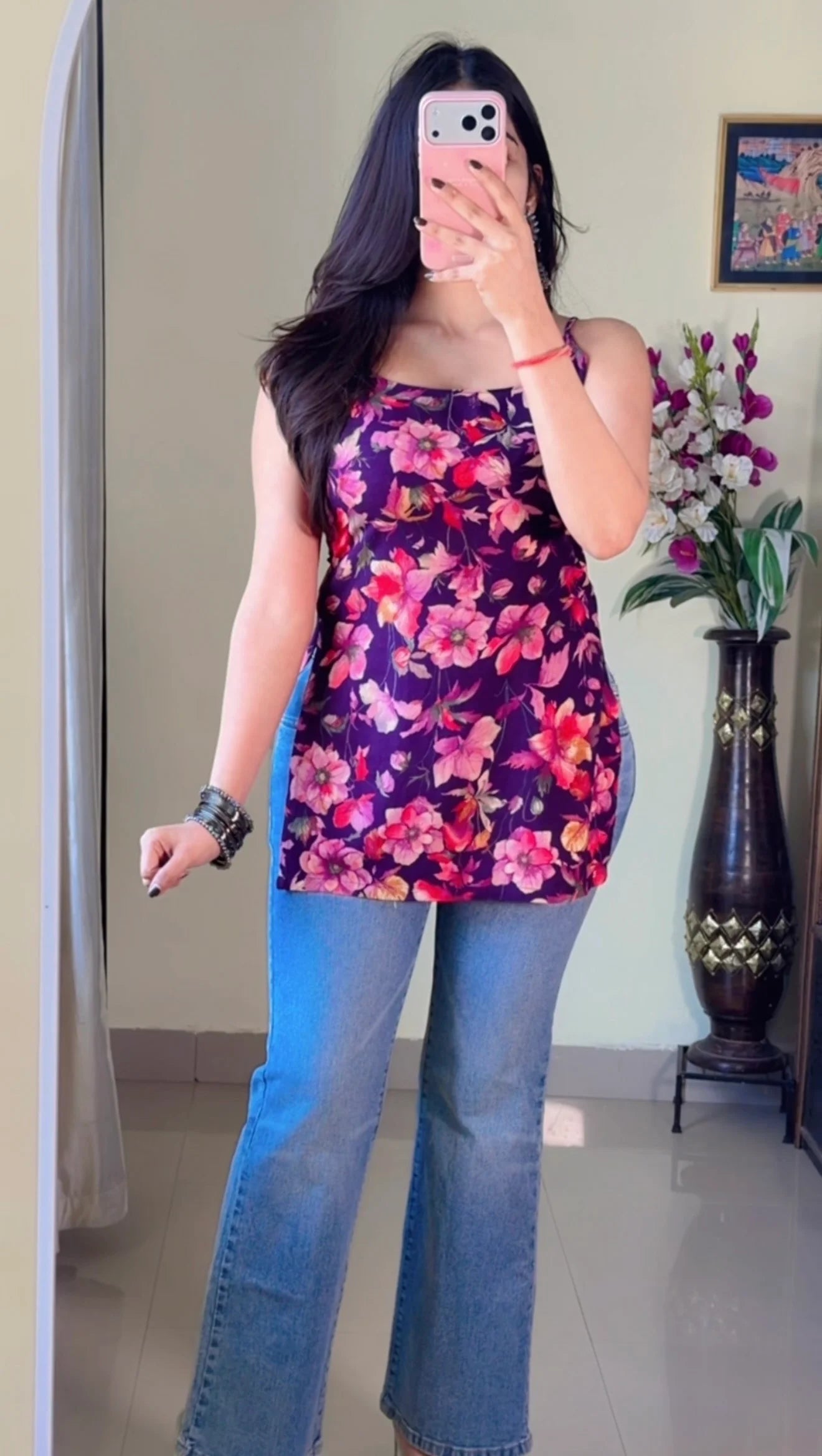 Purple Floral Short Kurti