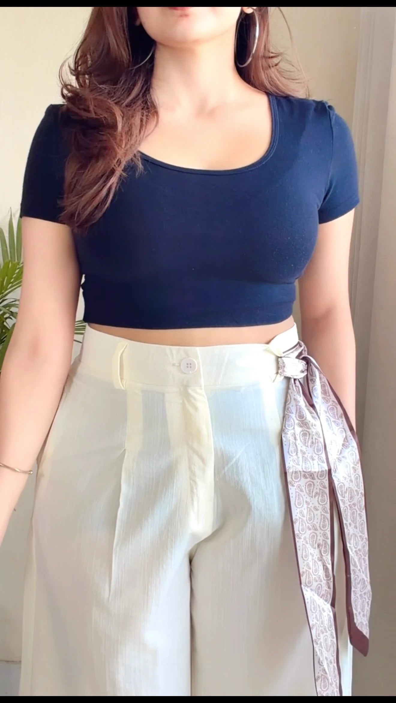 Off-White Linen Wide-Leg Trousers with scarf Belt