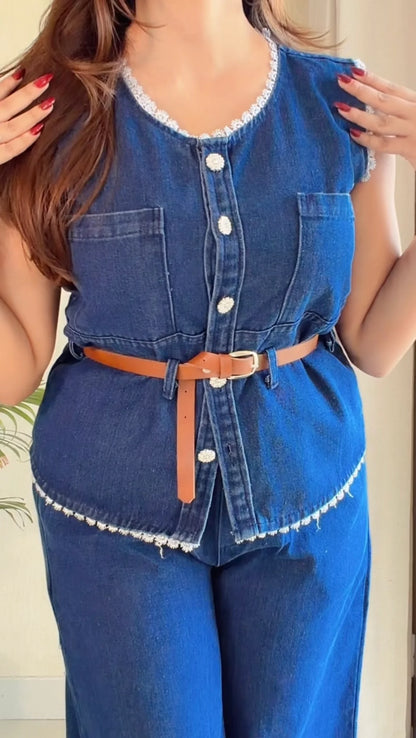 Soft Denim Belted Peplum Coord Set