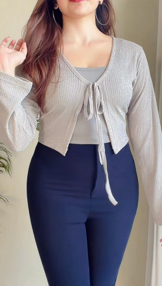 Tie-Front Crochet Top With Inner