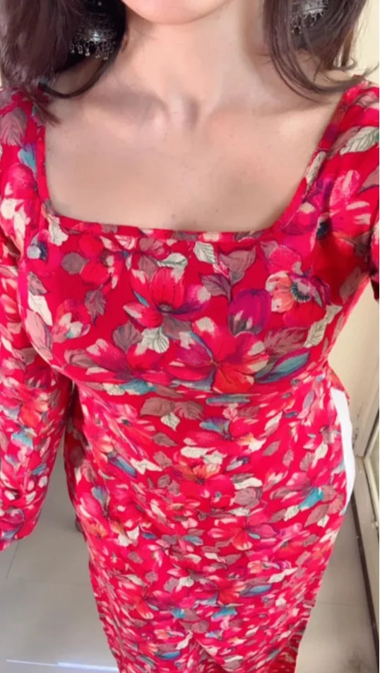 Floral Cherry Red Nyra Kurti