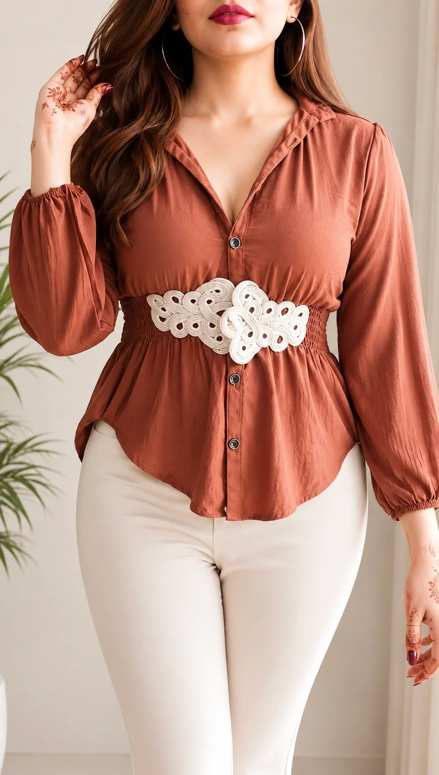 Celeste Smocked Waist Shirt with Attached Belt