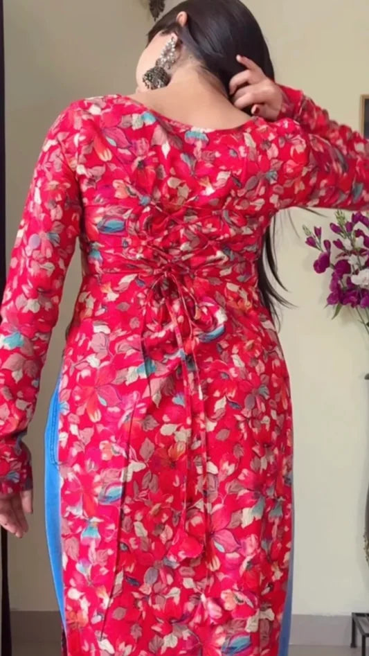 Floral Cherry Red Nyra Kurti