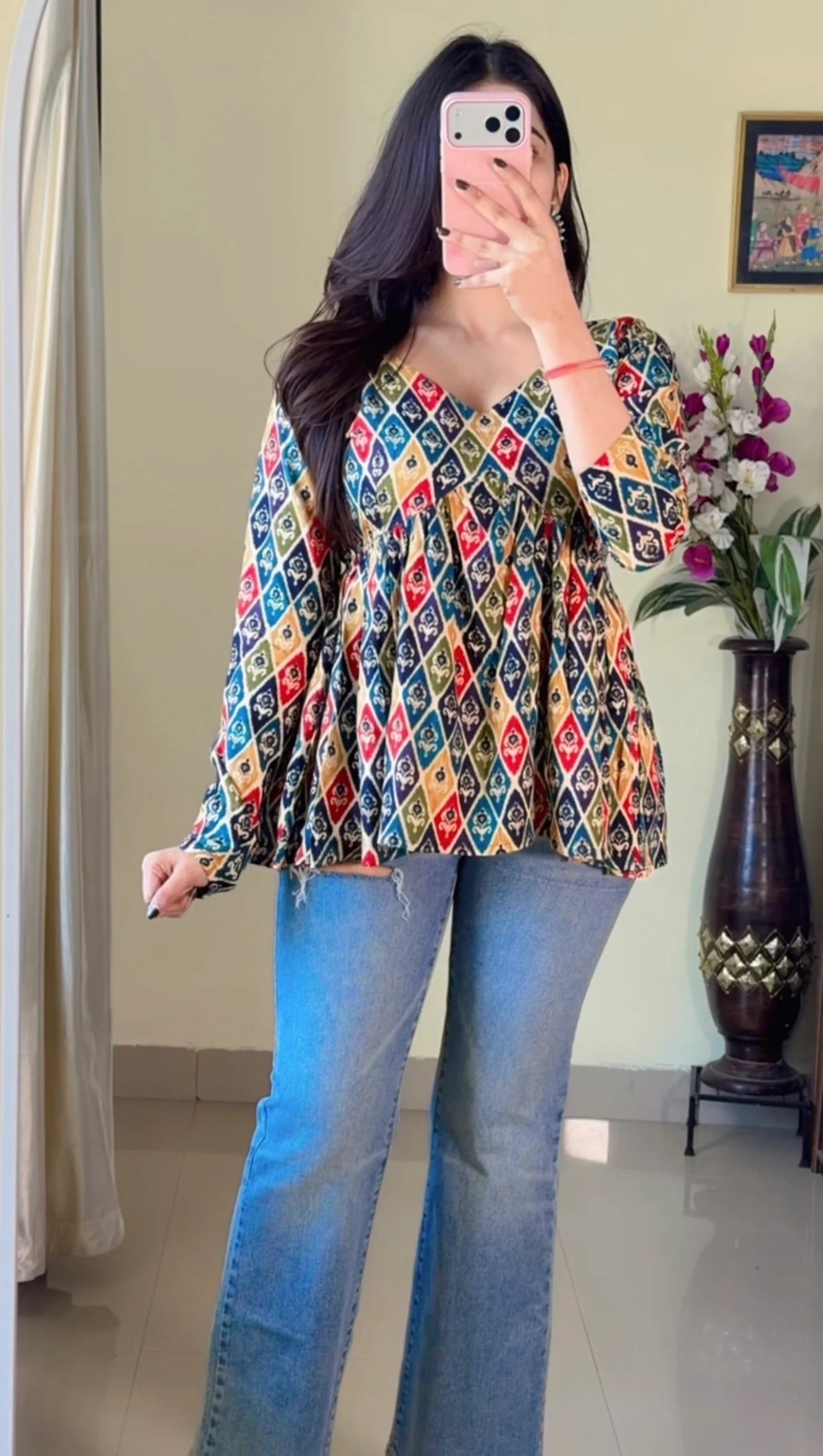 Jaipuri Print  Flared Short Kurti