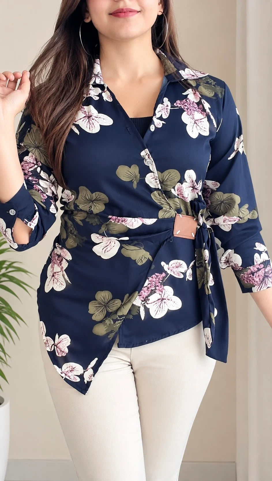 Floral Side-Belt Shirt