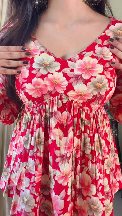 Blush Bloom Flared Short Kurti