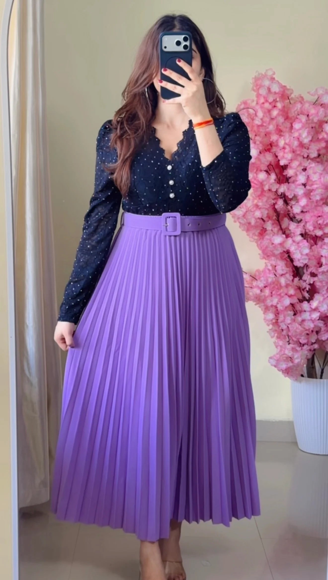 Lilac Pleated Midi Skirt