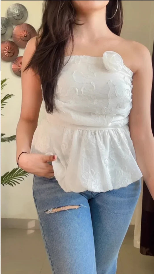 Embroidered Pretty Tube Top (Smoked Back) – T888