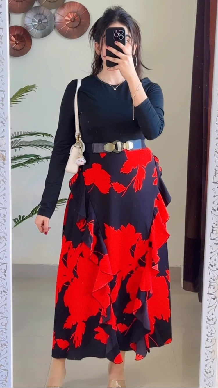 Classy Kaftan Pattern Black Dress D-2