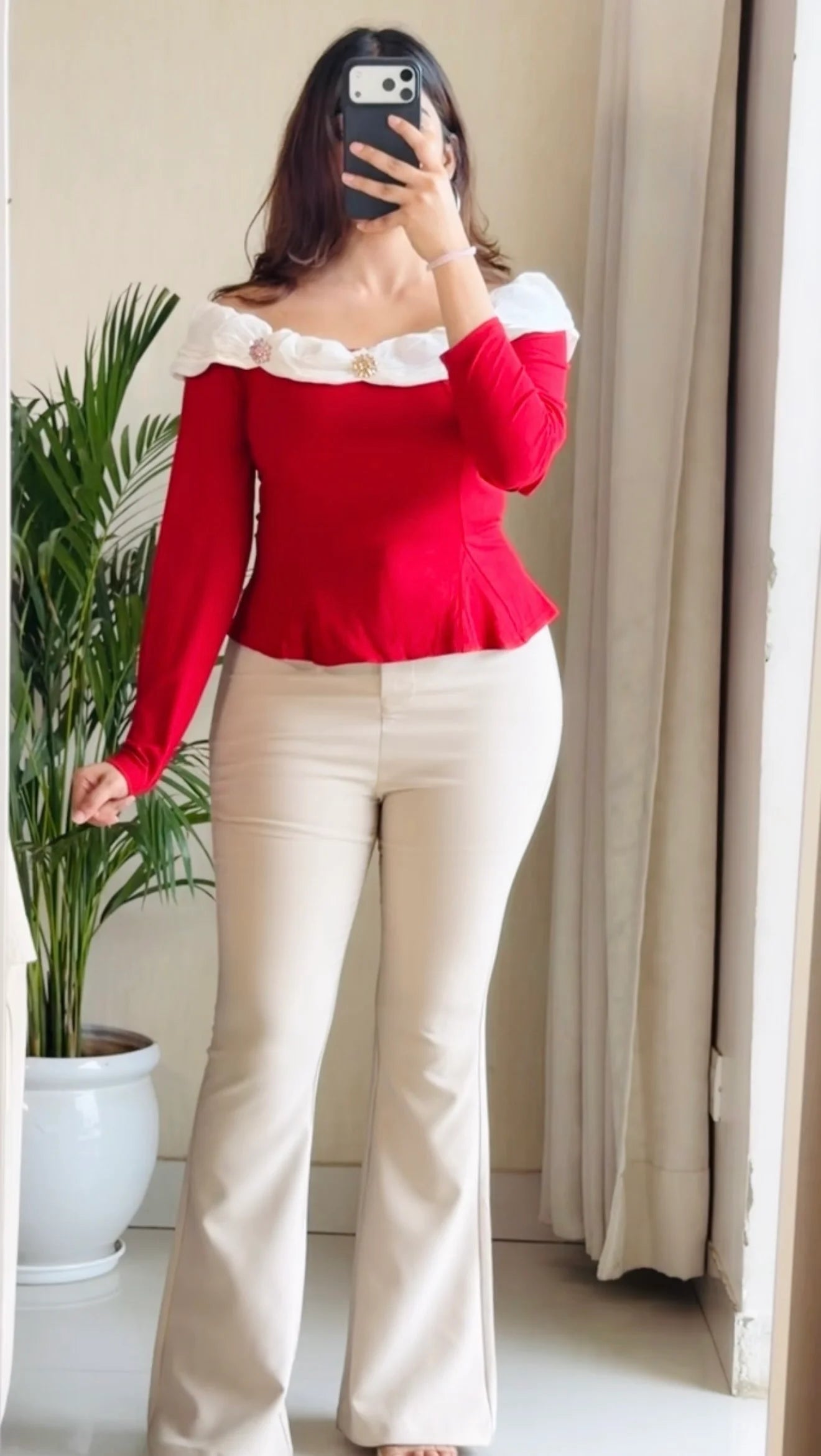 Ruffle Neck Peplum Top