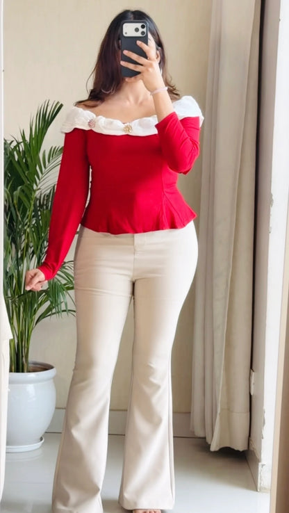 Ruffle Neck Peplum Top