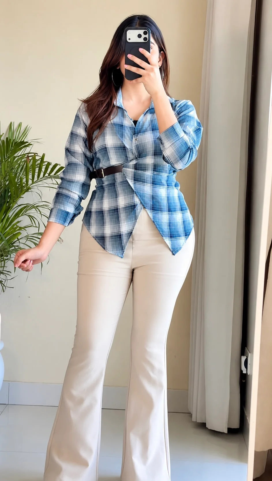 Side-Belt Flannel Shirt
