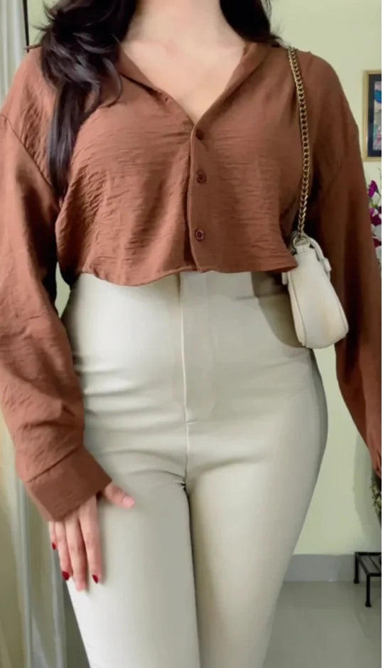 Brown casual crop shirt (S45)
