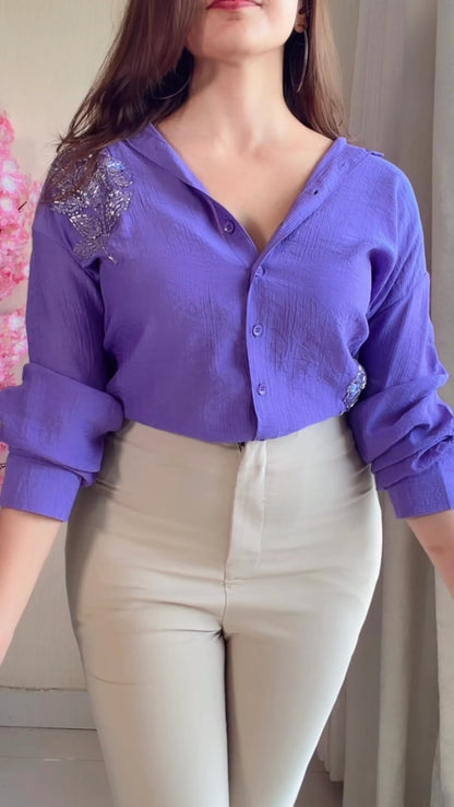 Lilac leaf Embroidered Premium Shirt