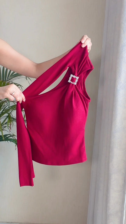Luxe Draped Rhinestone Padded Top