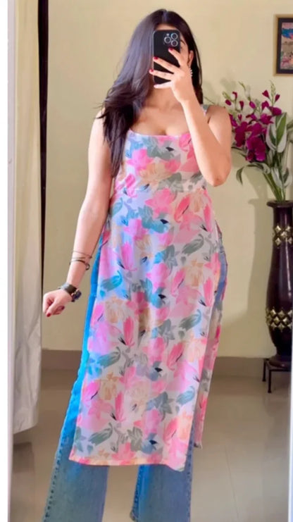 Floral Pink Nyra Kurti (Lining Attached) KT-111