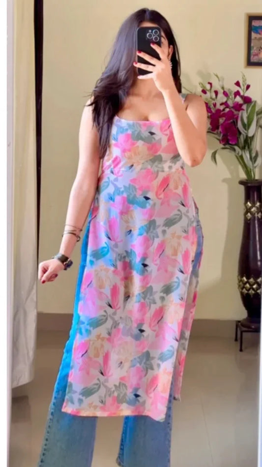 Floral Pink Nyra Kurti (Lining Attached) KT-111