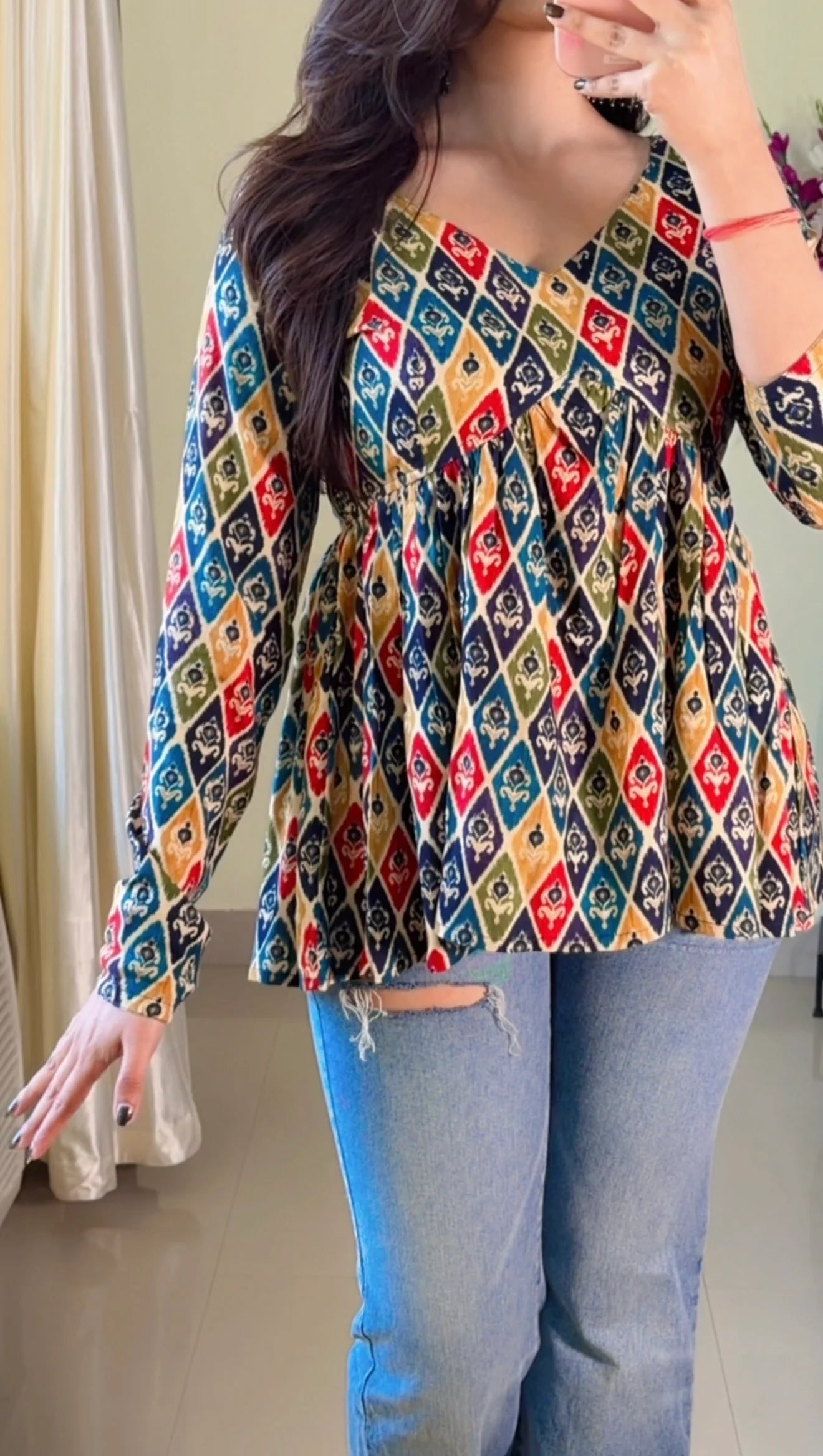 Jaipuri Print  Flared Short Kurti