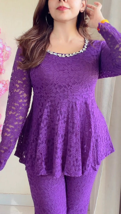 Purple Lace Peplum Co-ord Set