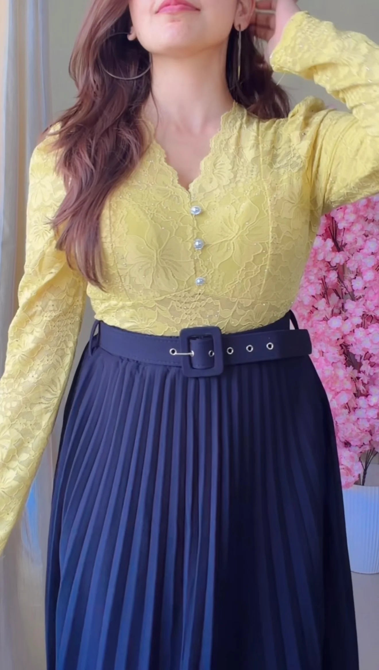 Black Pleated Midi Skirt