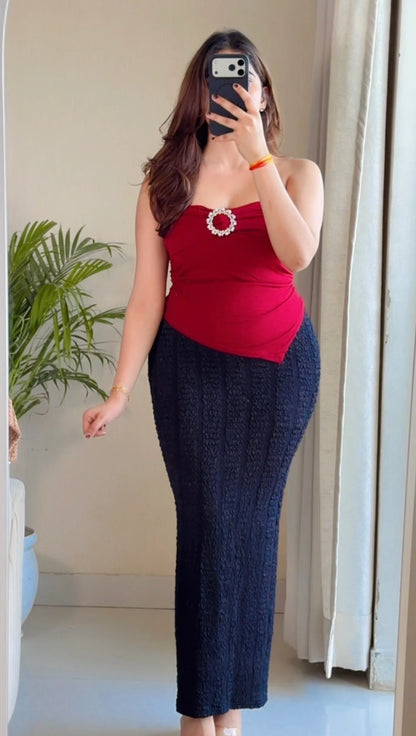 Cherry Charm Co-ord Set (Cherry Red Top with Black Skirt)