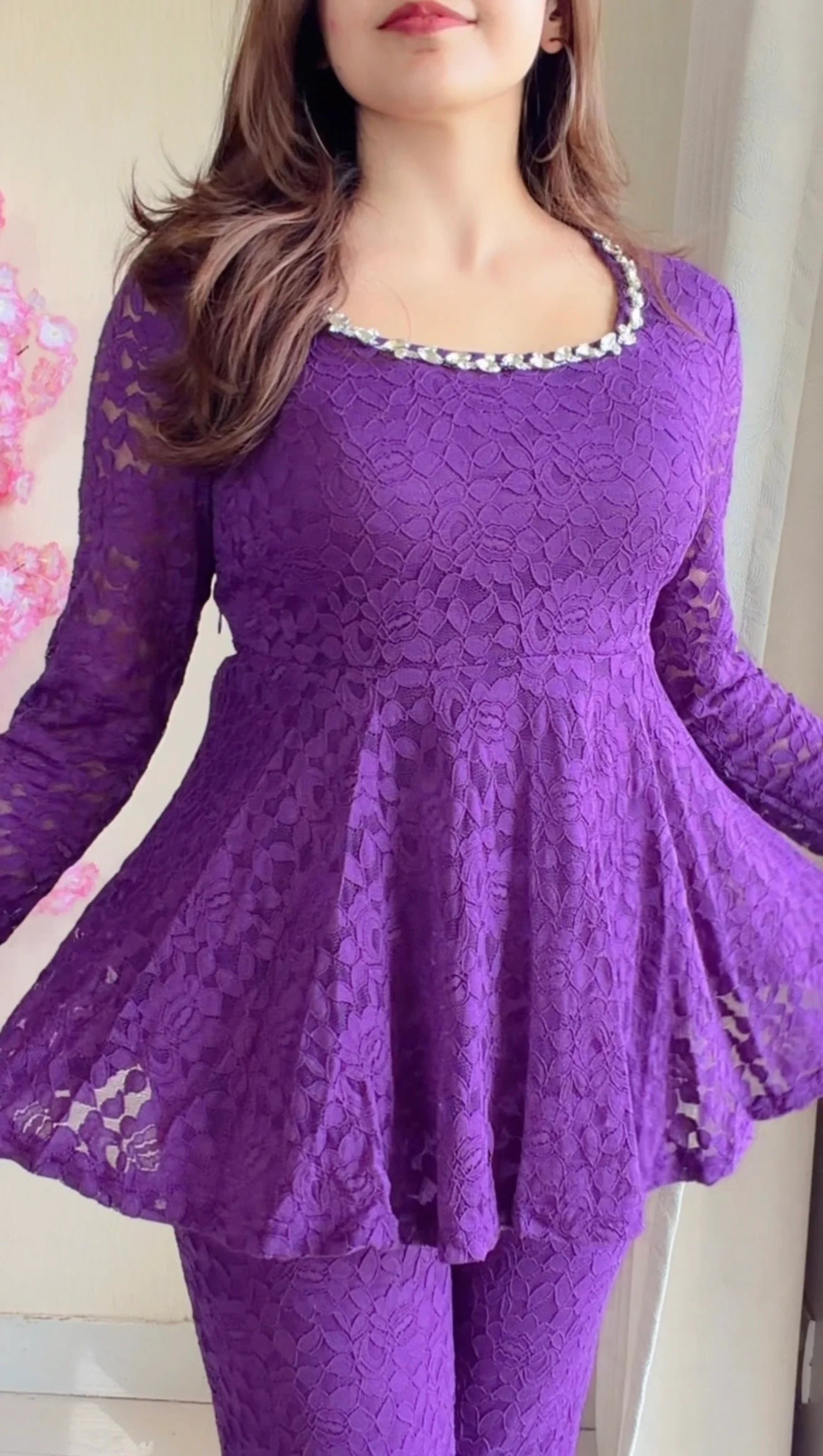 Purple Lace Peplum Co-ord Set