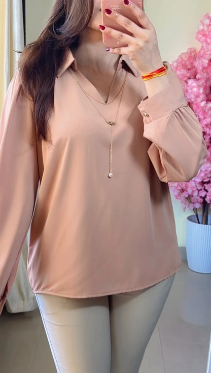 Peach Pearl Chain Tie Shirt