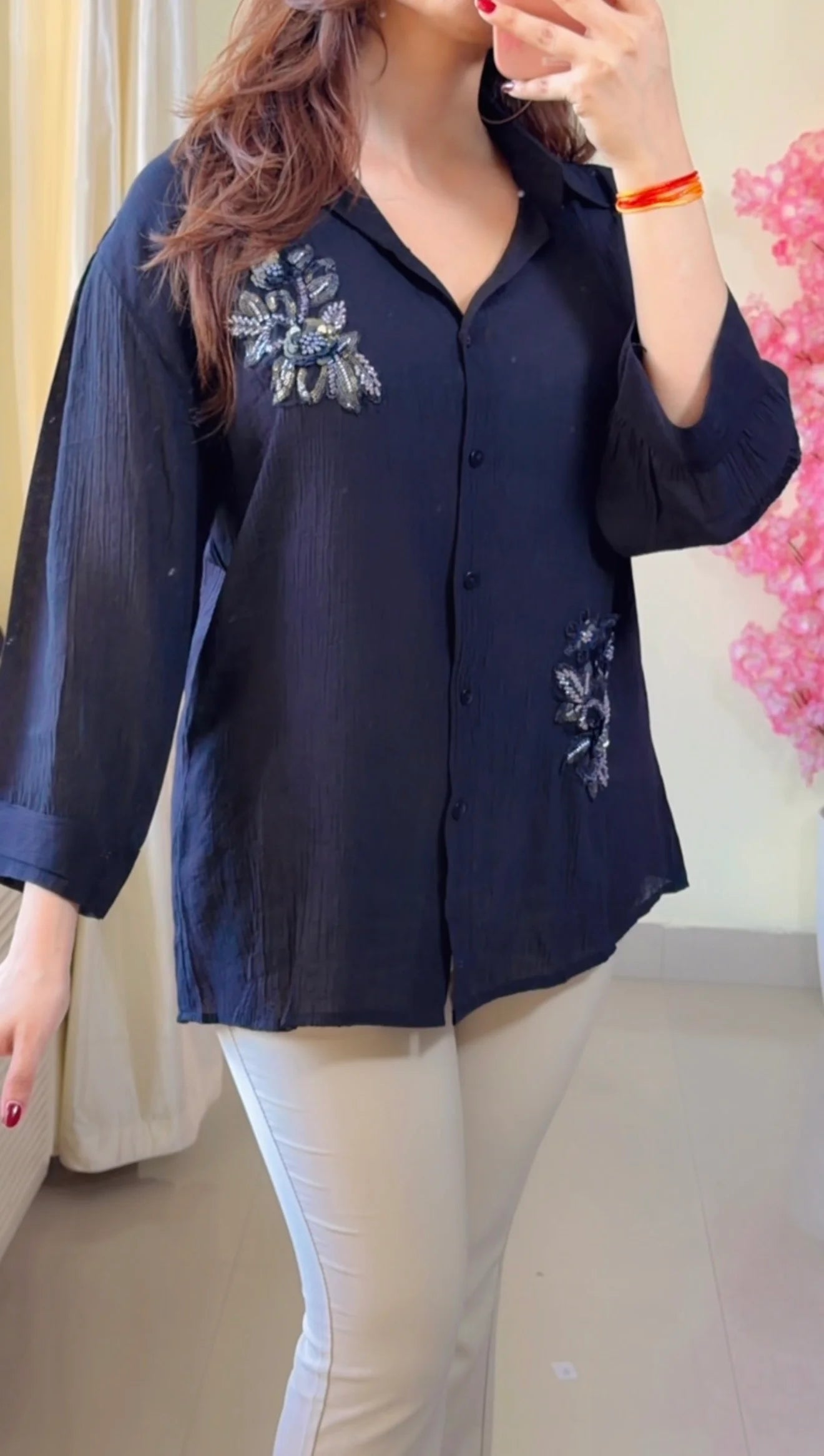 (Black leaf Embroidered Premium Shirt