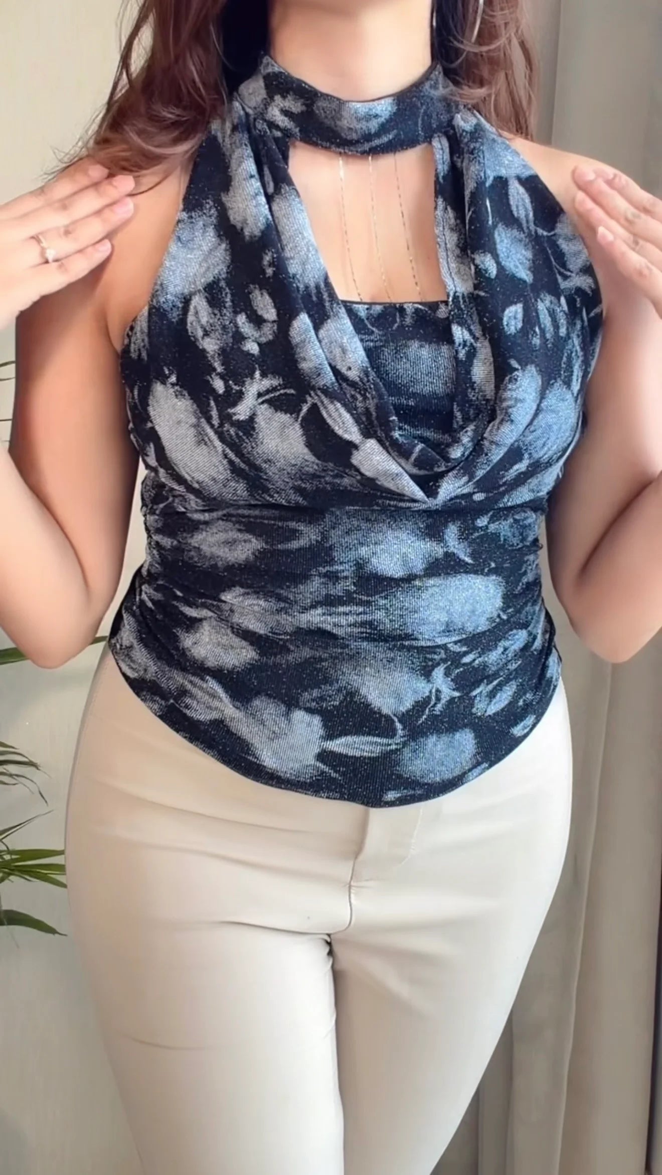 Celeste Cowl Neck Padded Halter Top