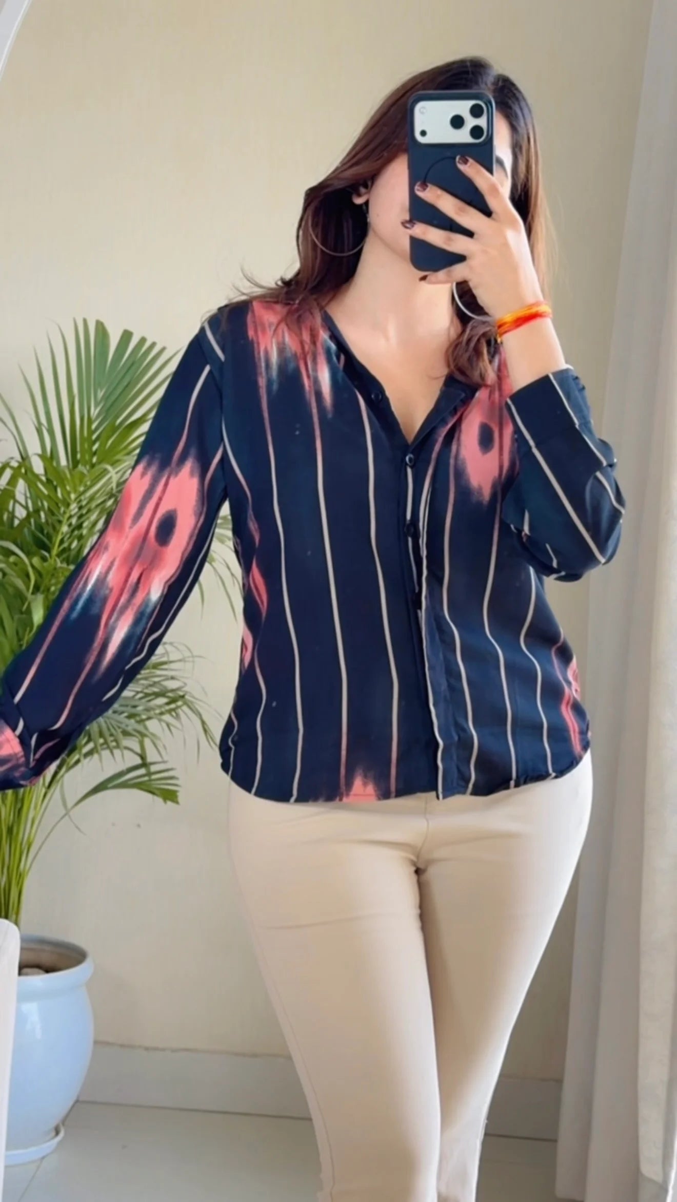 Black Tie-Dye Stripe V-Neck Shirt