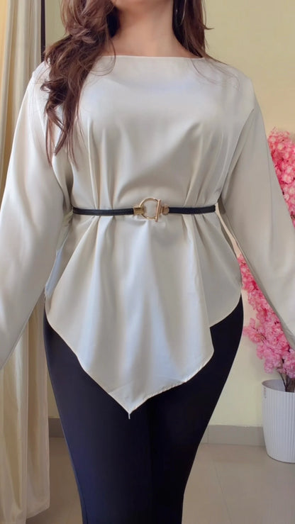 Premium Diva Drape Asym Top with Belt
