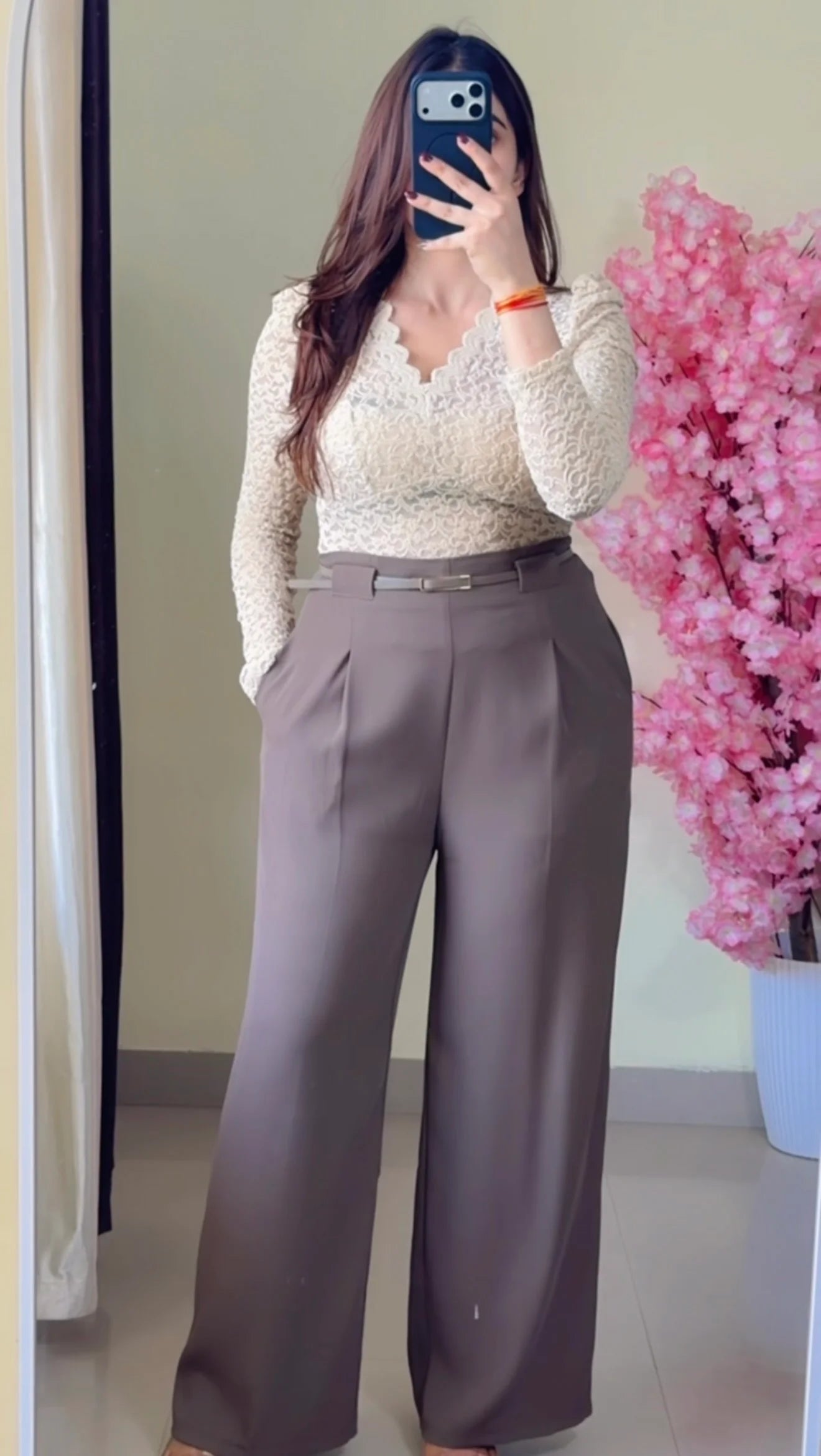 Mocha Taupe Tailored Trouser + Belt