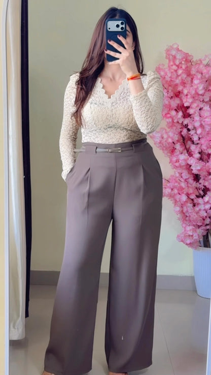 Mocha Taupe Tailored Trouser + Belt