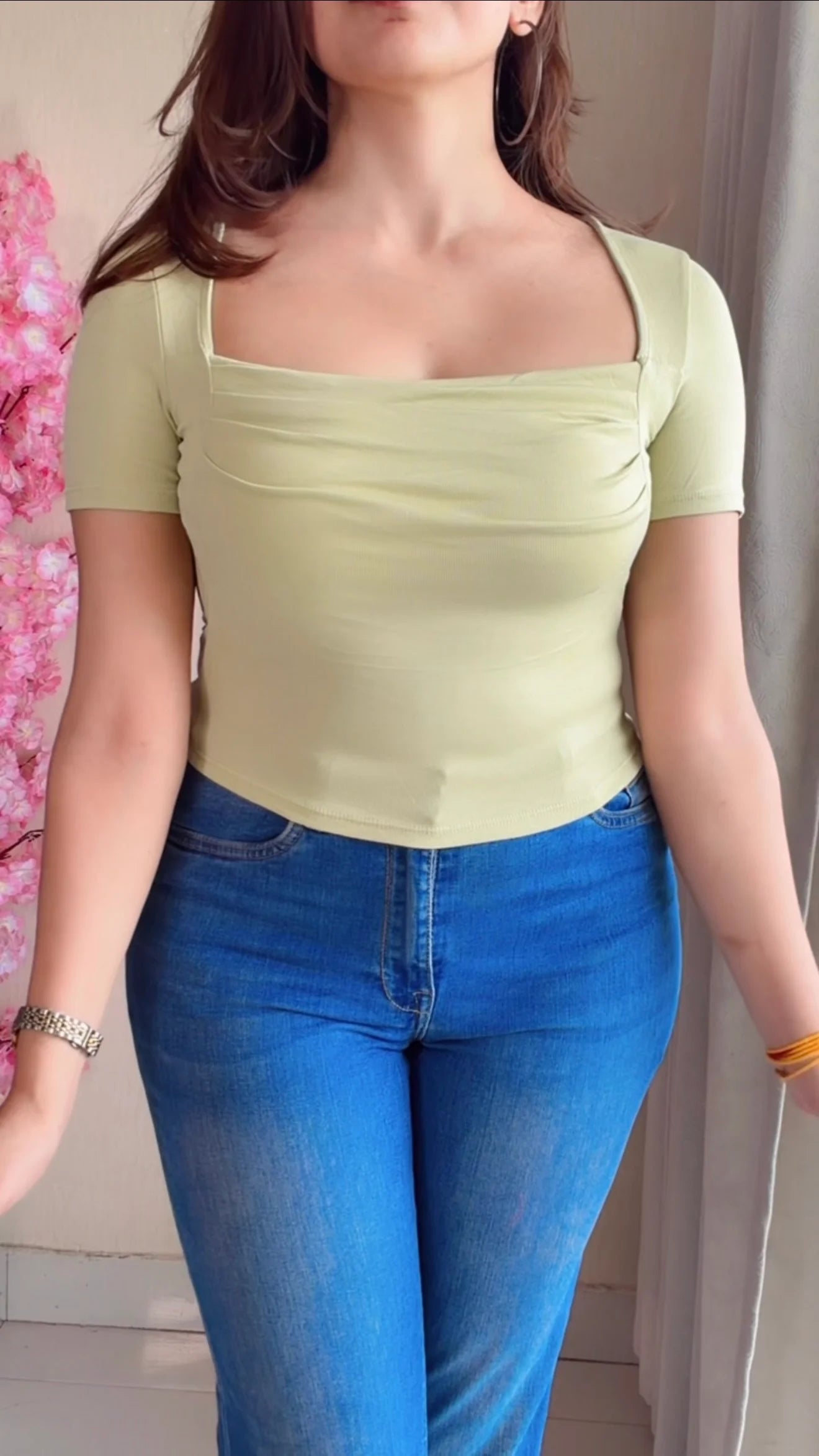 Pistachio Green Draped in-Built Padded Top