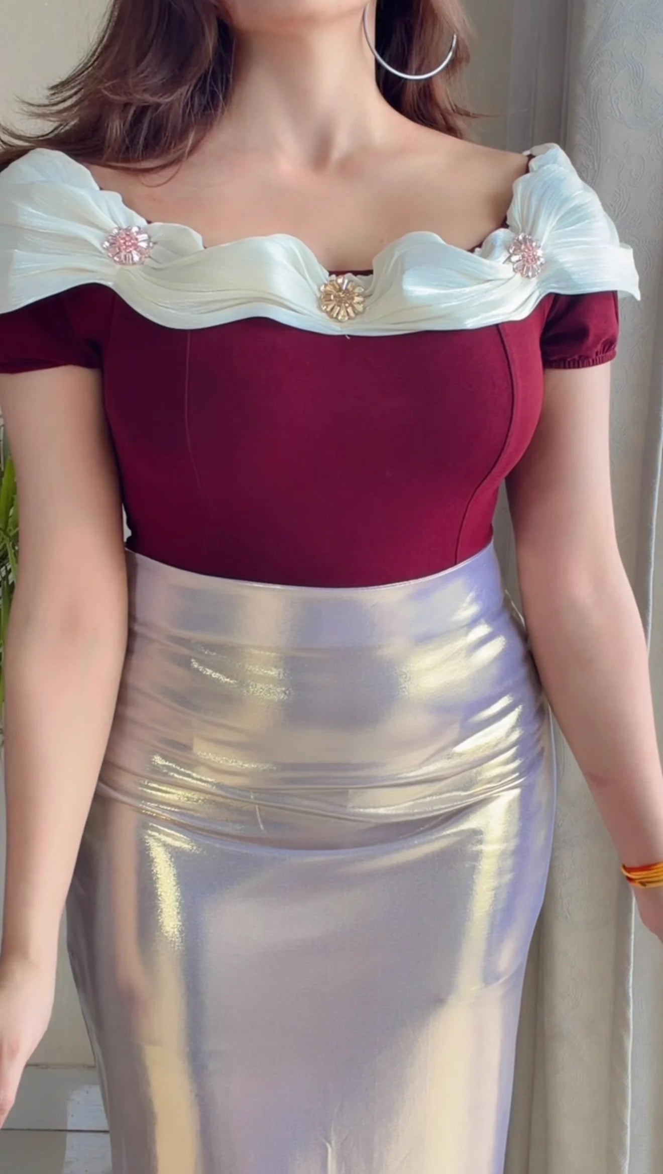 Chic Element Coord Set (Cherry Red & Silver metallic)