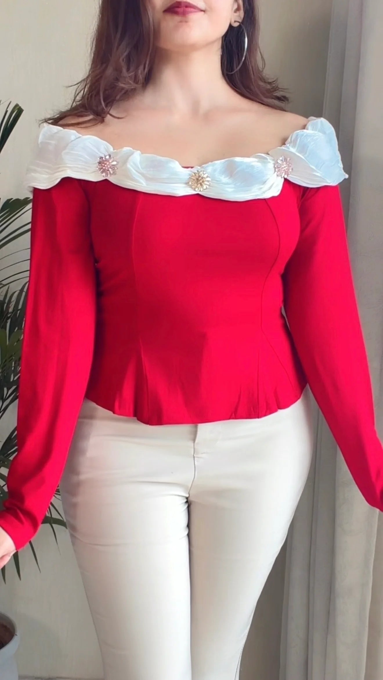 Ruffle Neck Peplum Top