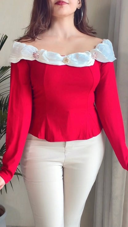 Ruffle Neck Peplum Top