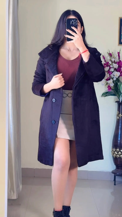 (Size-S to M) Mocha Brown Winter Coat- Wo173